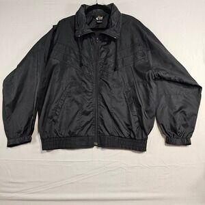 Vintage Hot Spices Black Nylon Track Jacket Full Zip Men Size M Windbreaker 90s